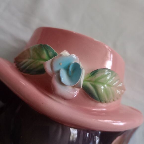 Norcrest Gray Kitty Cat Blue Bow Wall Pocket 1950s Japan Planter BROKEN FLAWED - Picture 3 of 9